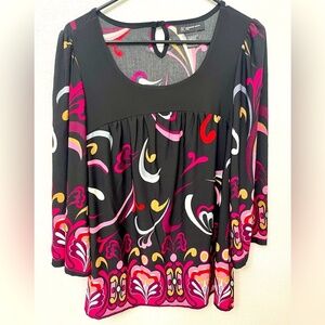 INC International Concepts Paisley 3/4 Bell Sleeve Pink Black Blouse Size M P
